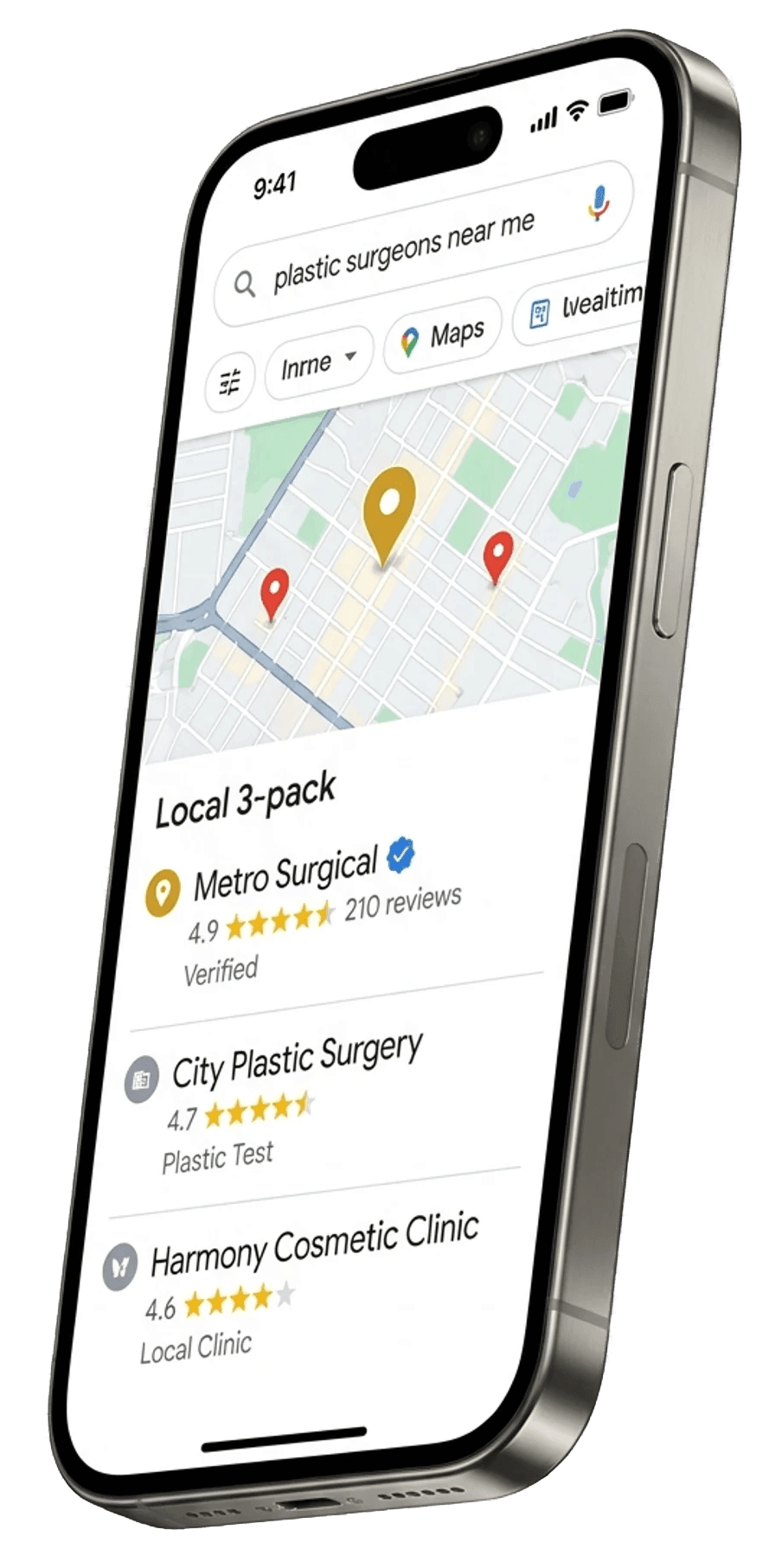 Practice ranked #1 in Google Maps local 3-pack