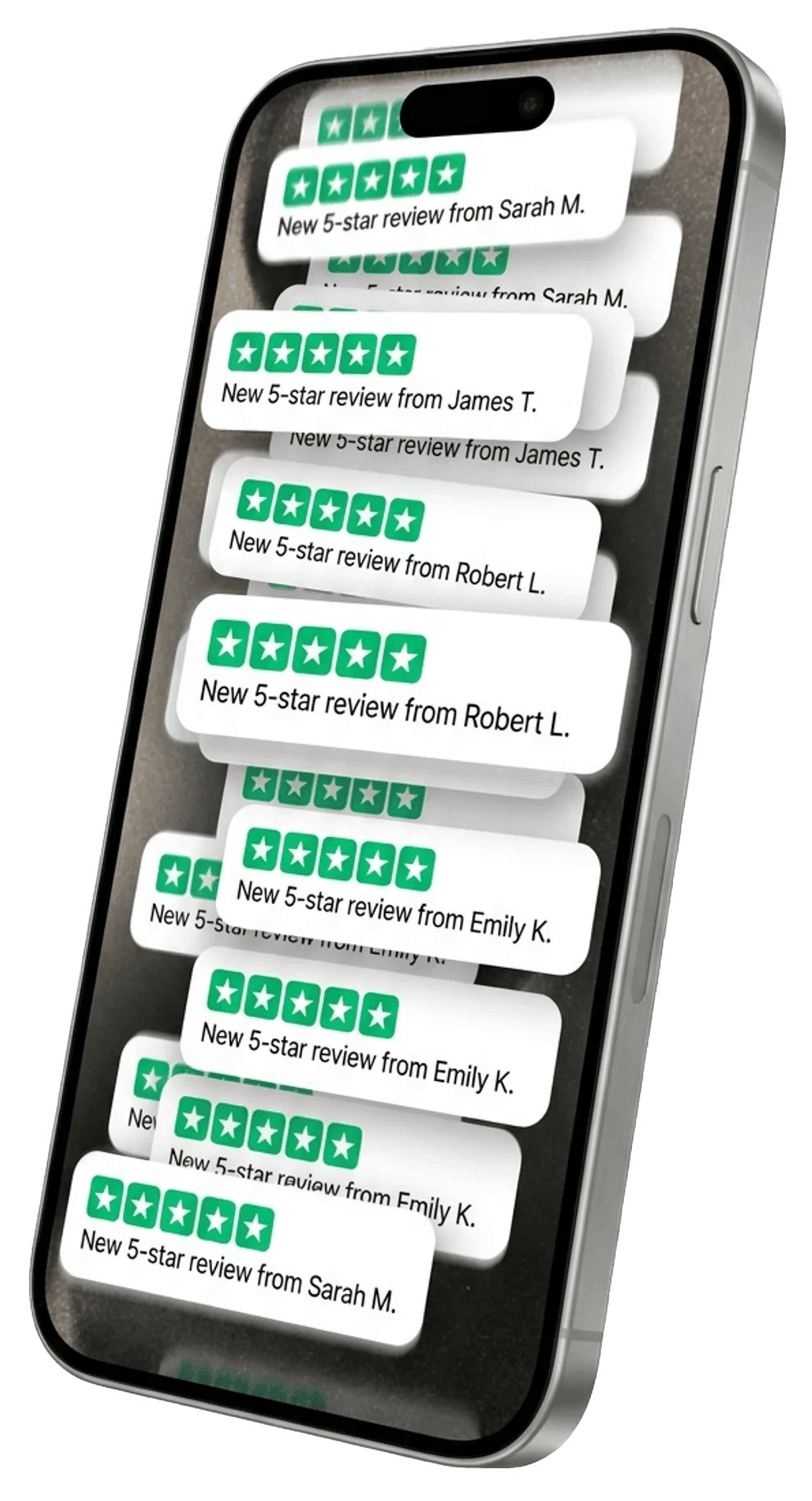 Phone showing a flood of incoming 5-star Google reviews, what flips on when the system is wired to your existing patient base