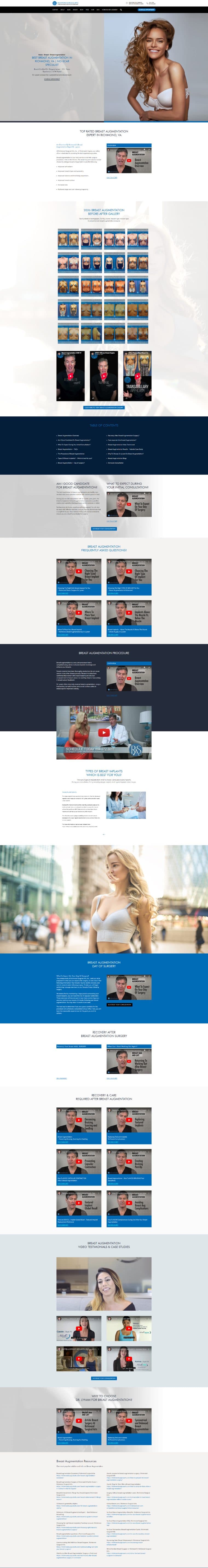 Breast augmentation pillar page on richmondsurgicalarts.com — top to bottom