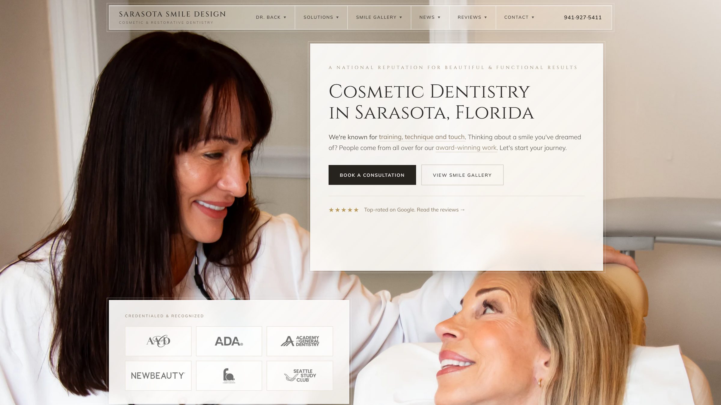 The new Sarasota Smile Design homepage at 1920 pixels wide