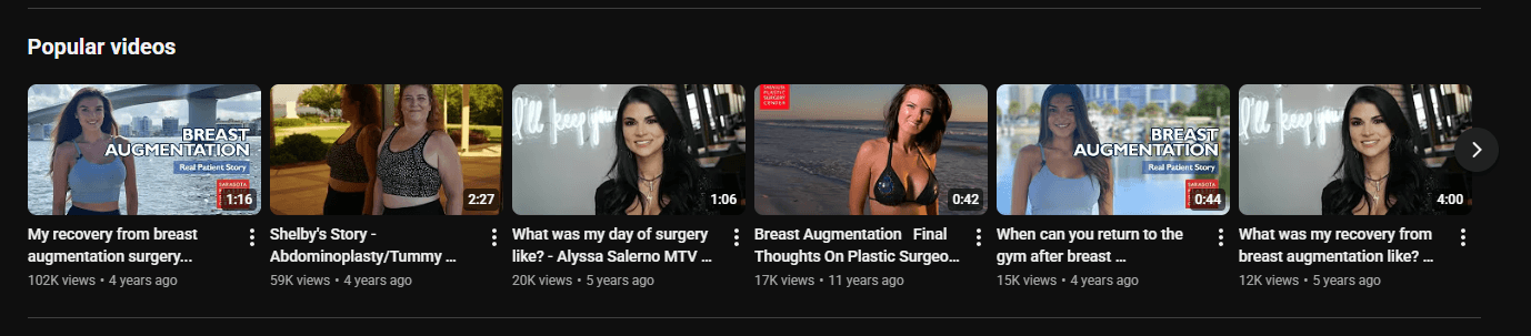 Popular videos carousel — SPSC patient stories, 102K / 59K / 20K views