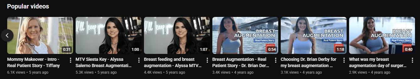 Popular videos carousel continued — more SPSC patient breast augmentation stories