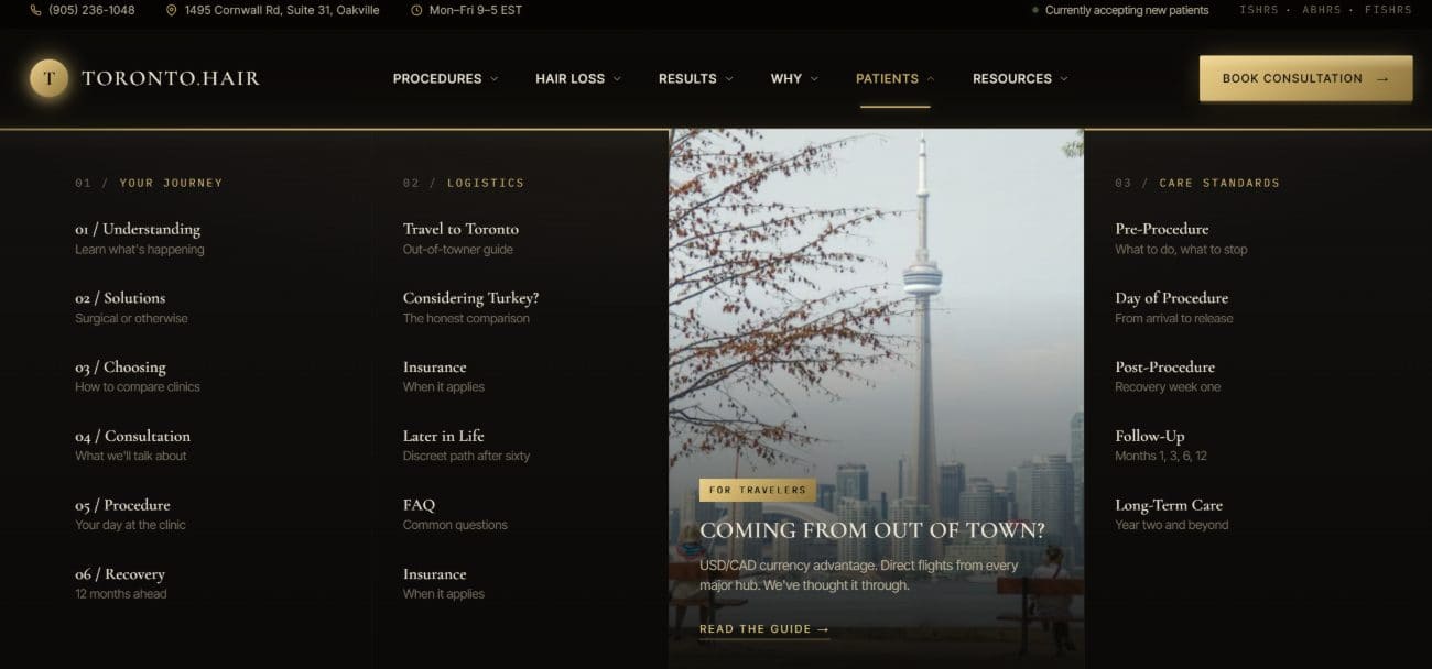 Toronto.Hair — Patients mega-menu